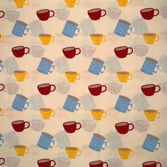 Dotted Coffee Cups on Cream Cotton Fabric by Quilter's Showcase - 1/2 Yard - Picture 1 of 6
